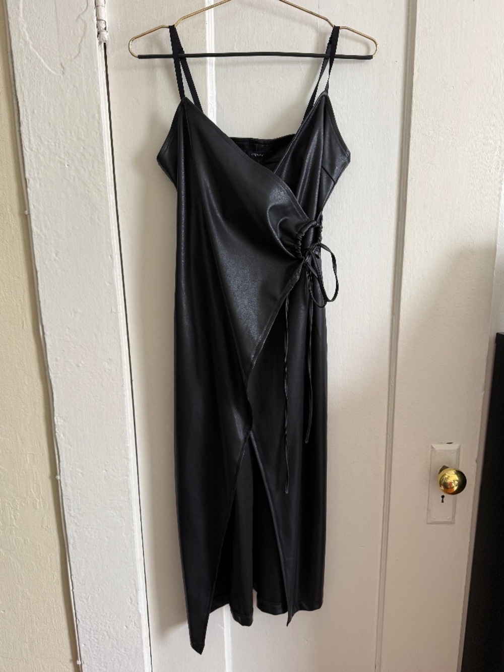 Vegan Leather Slitted Asymmetrical Dress